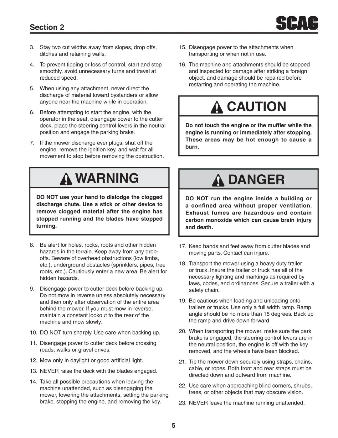 Scag Power Equipment STT61V-25CH-LP, STT52V-25CH-LP operating instructions Section 