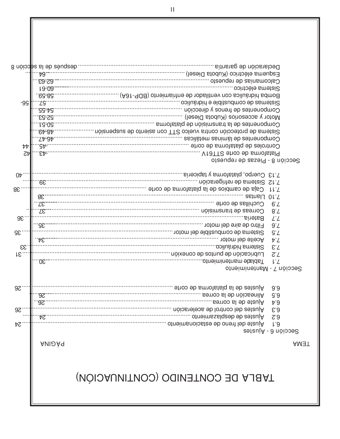 Scag Power Equipment STT61V-25KBD-SS manual Continuación Contenido DE Tabla 