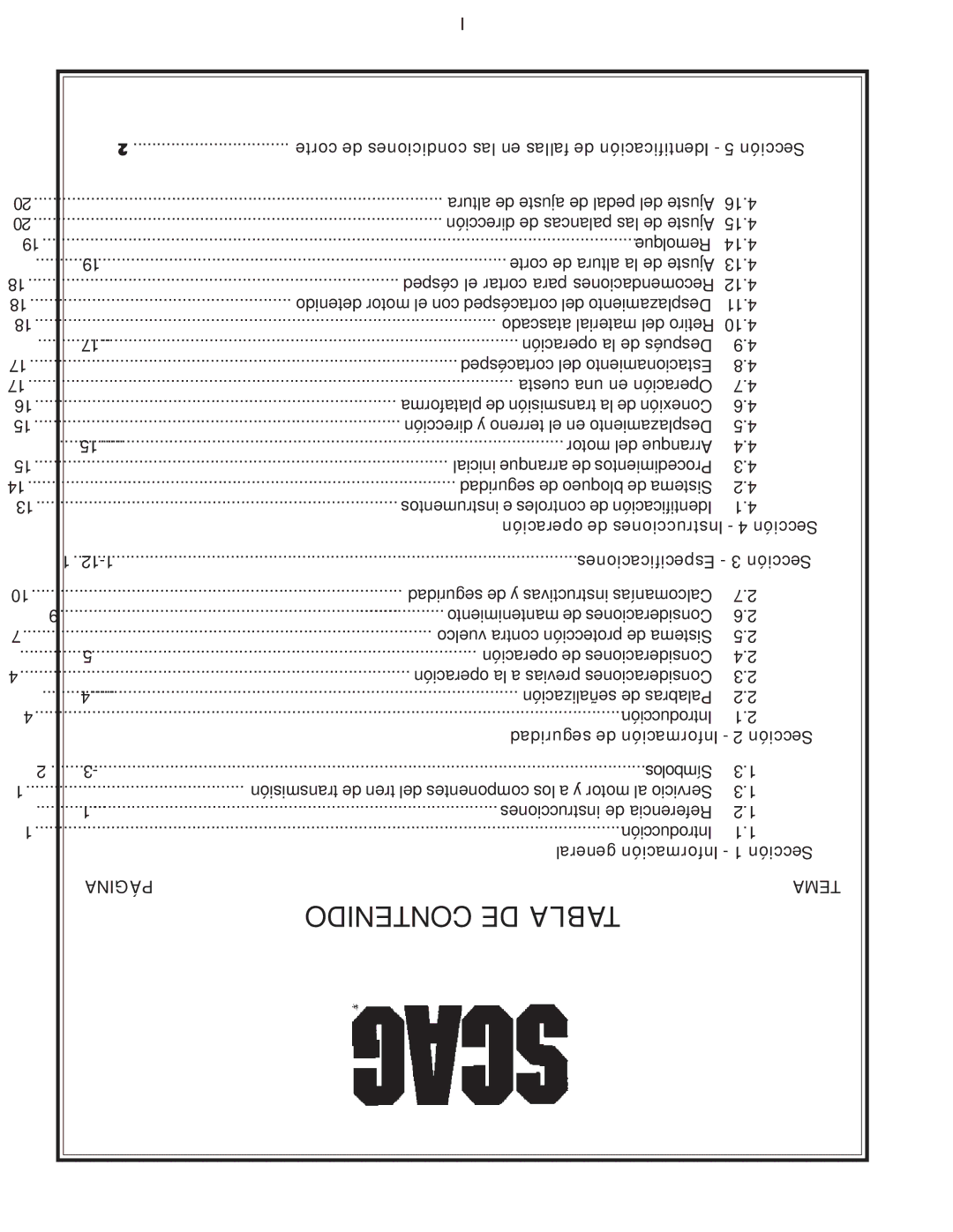 Scag Power Equipment STT61V-25KBD-SS manual Contenido DE Tabla 