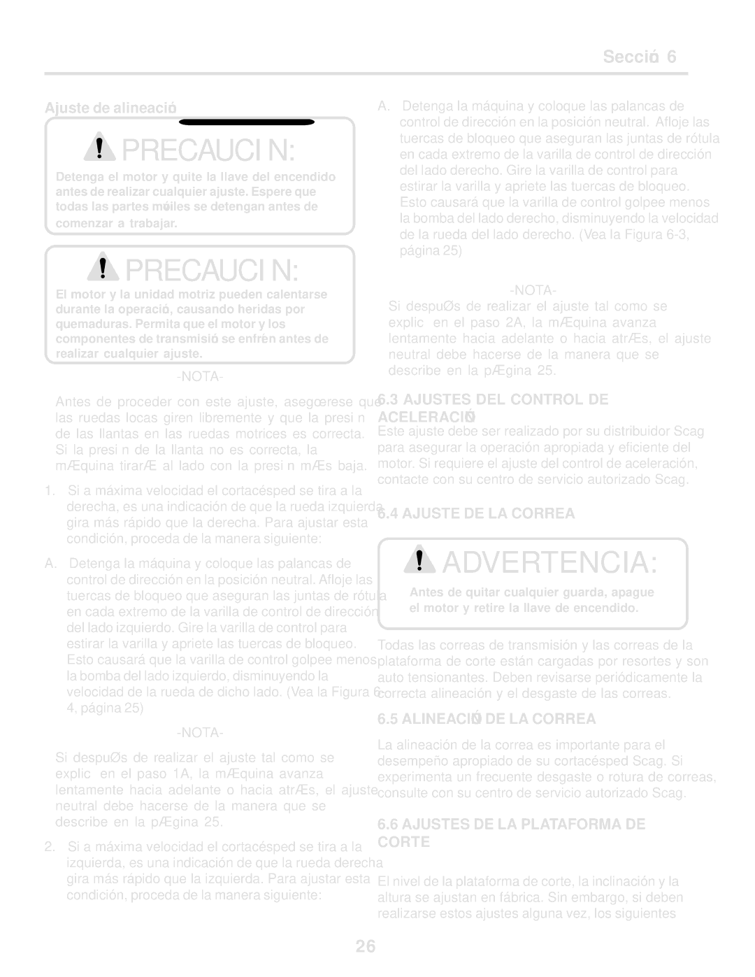 Scag Power Equipment STT61V-25KBD-SS manual Correa LA DE Alineación, Advertencia Correa LA DE Ajuste, Alineación de Ajuste 