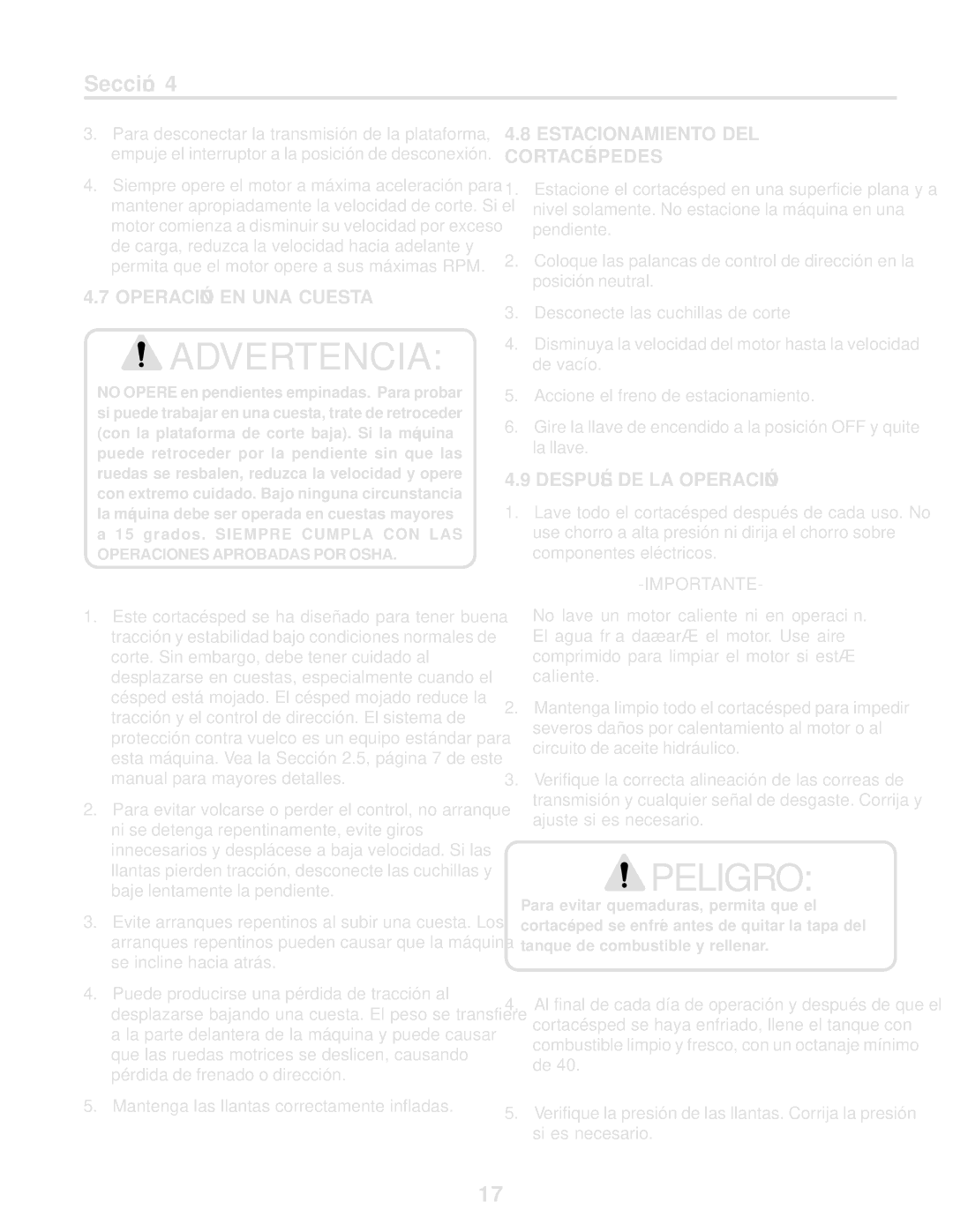 Scag Power Equipment STT61V-25KBD-SS manual Cuesta UNA EN Operación, Operación LA DE Después 