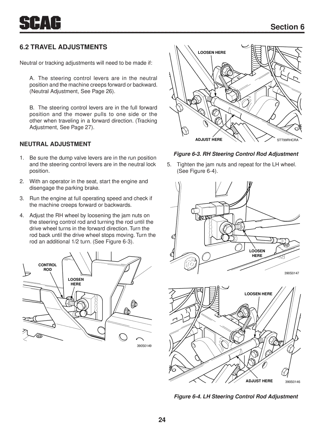 Scag Power Equipment STT61V-25KBD manual Travel Adjustments, Neutral Adjustment 