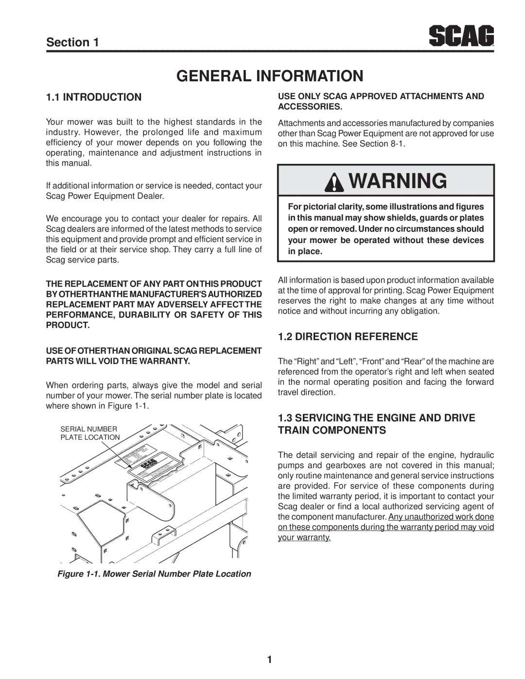 Scag Power Equipment STT61V-25KBD manual General Information, Introduction, Direction Reference 