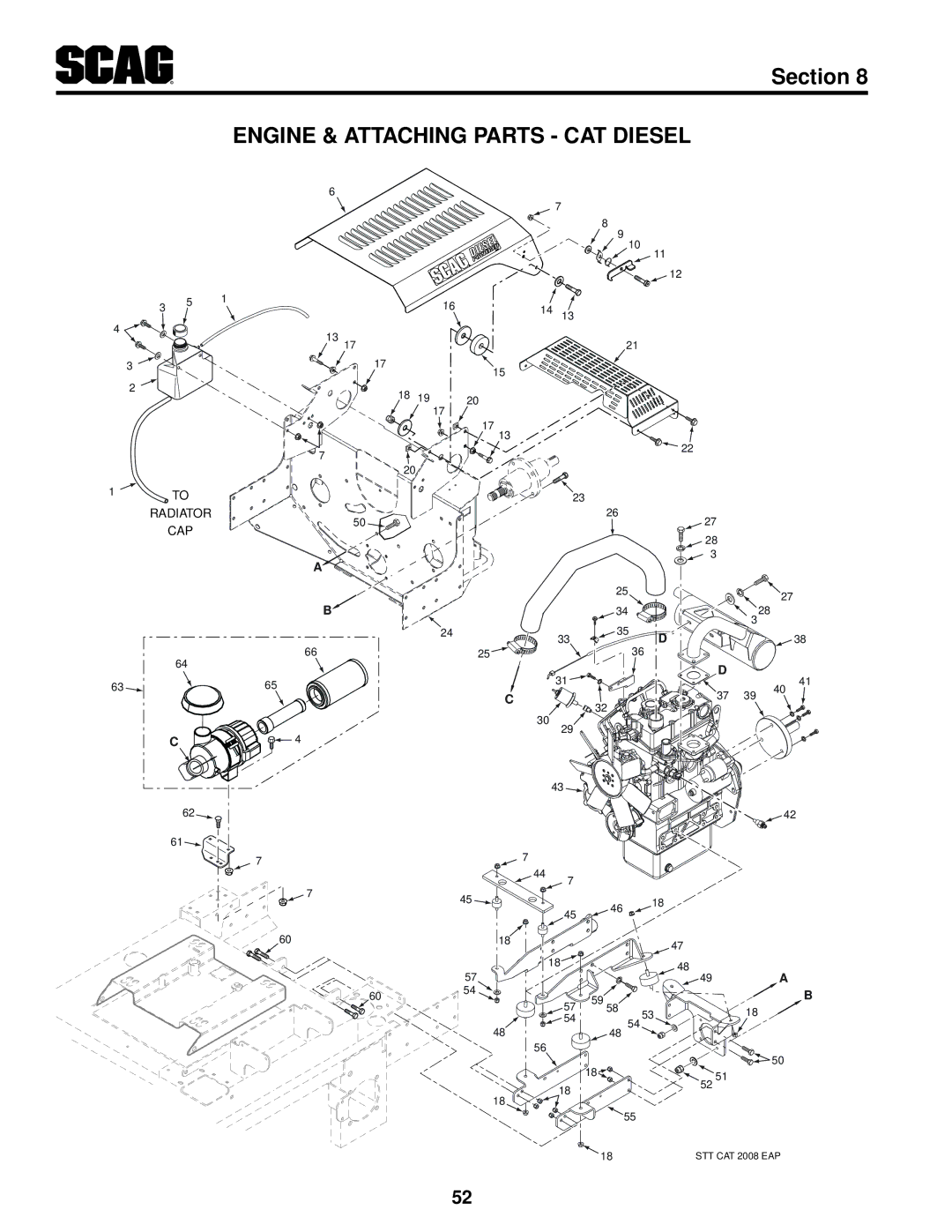 Scag Power Equipment STT61V-25KBD manual Engine & Attaching Parts CAT Diesel 