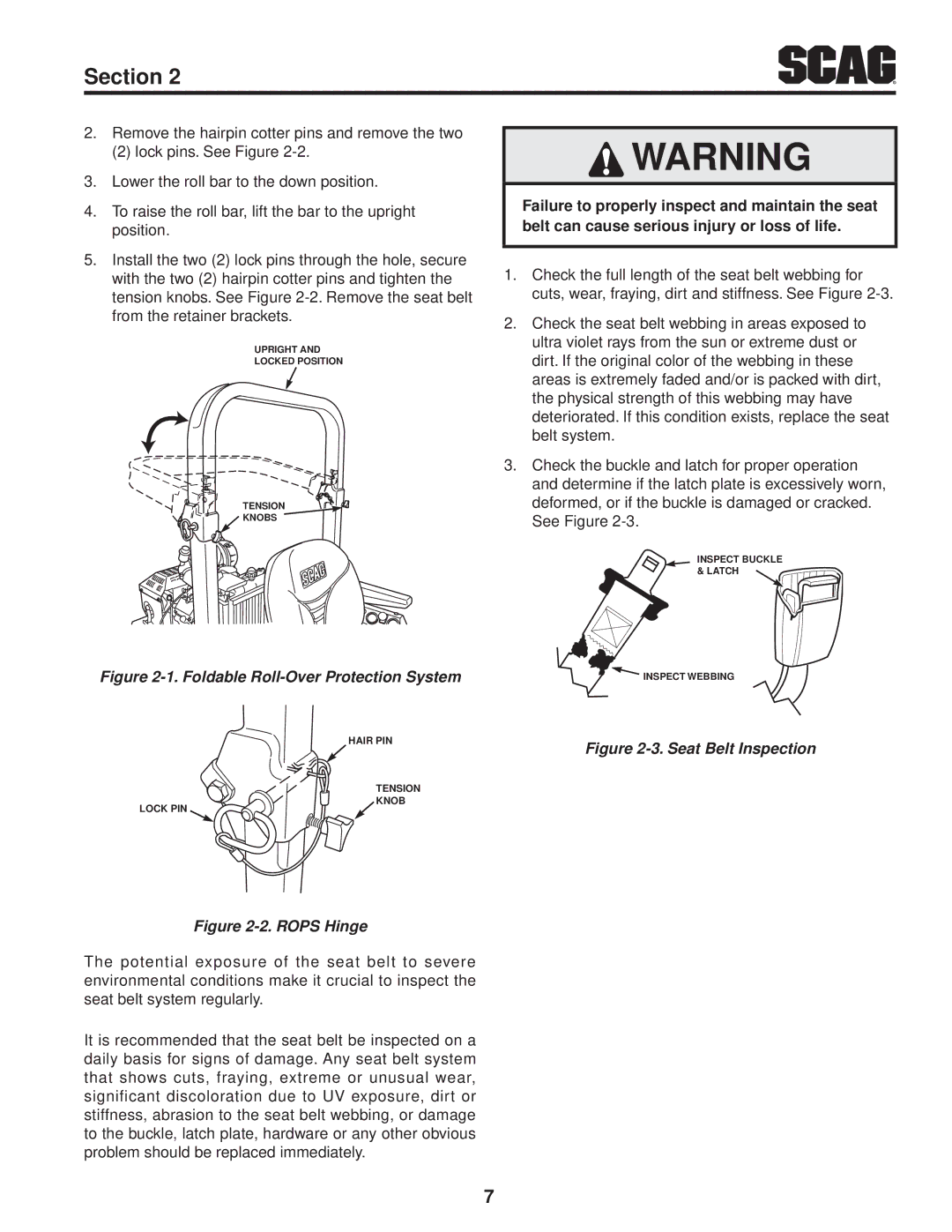 Scag Power Equipment STT61V-29KB-DF manual Foldable Roll-Over Protection System 