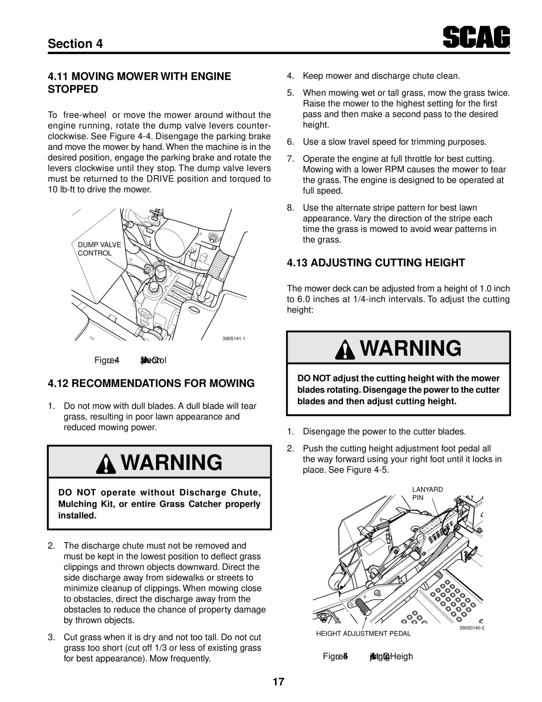 Scag Power Equipment STT61V-29KB-DF Moving Mower With Engine Stopped, Recommendations For Mowing, Adjusting Cutting Height 