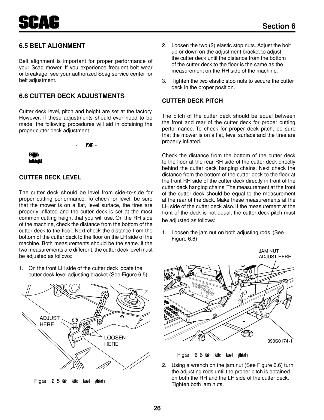 Scag Power Equipment STT61V-29KB-DF manual Cutter Deck Level, Cutter Deck Pitch 