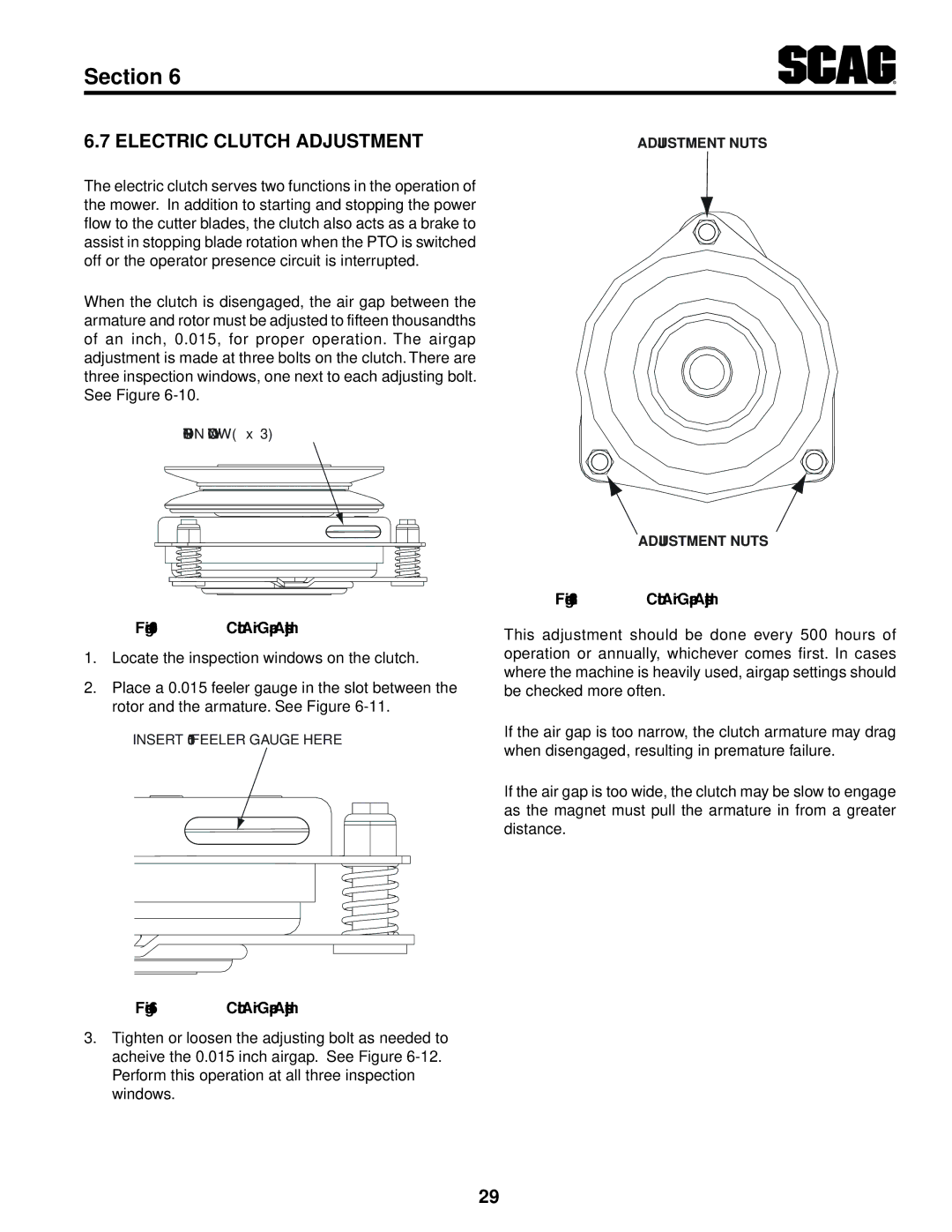 Scag Power Equipment STT61V-29KB-DF manual Electric clutch adjustment, Clutch Air Gap Adjustment 