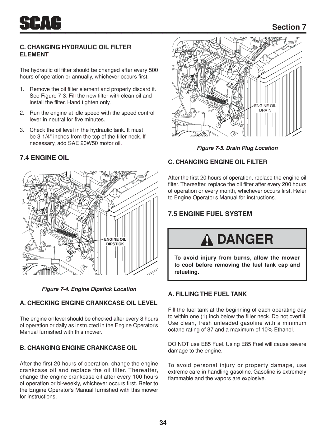 Scag Power Equipment STT61V-29KB-DF manual Engine Oil, Engine Fuel System 