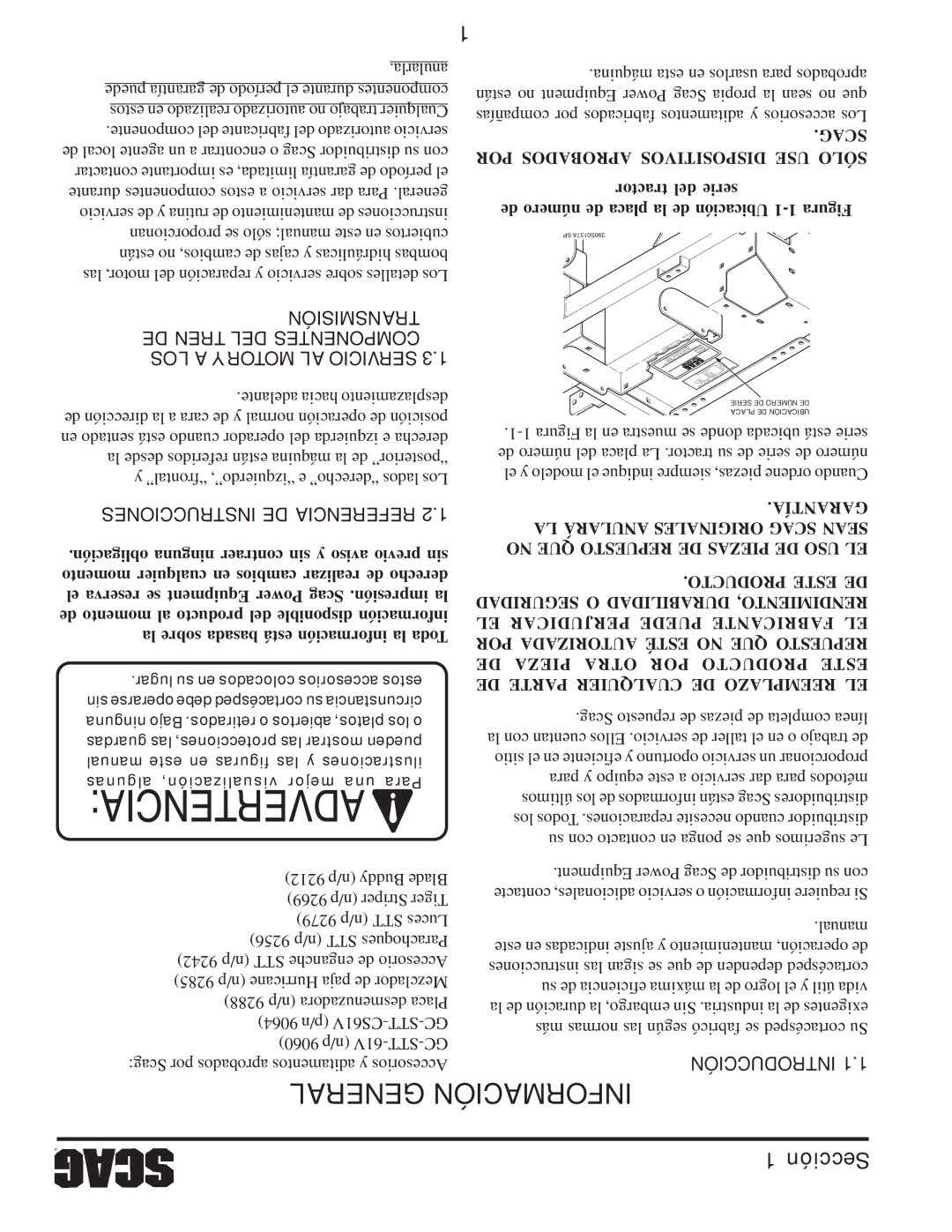 Scag Power Equipment STT61V-31EFI-SS manual General Información 