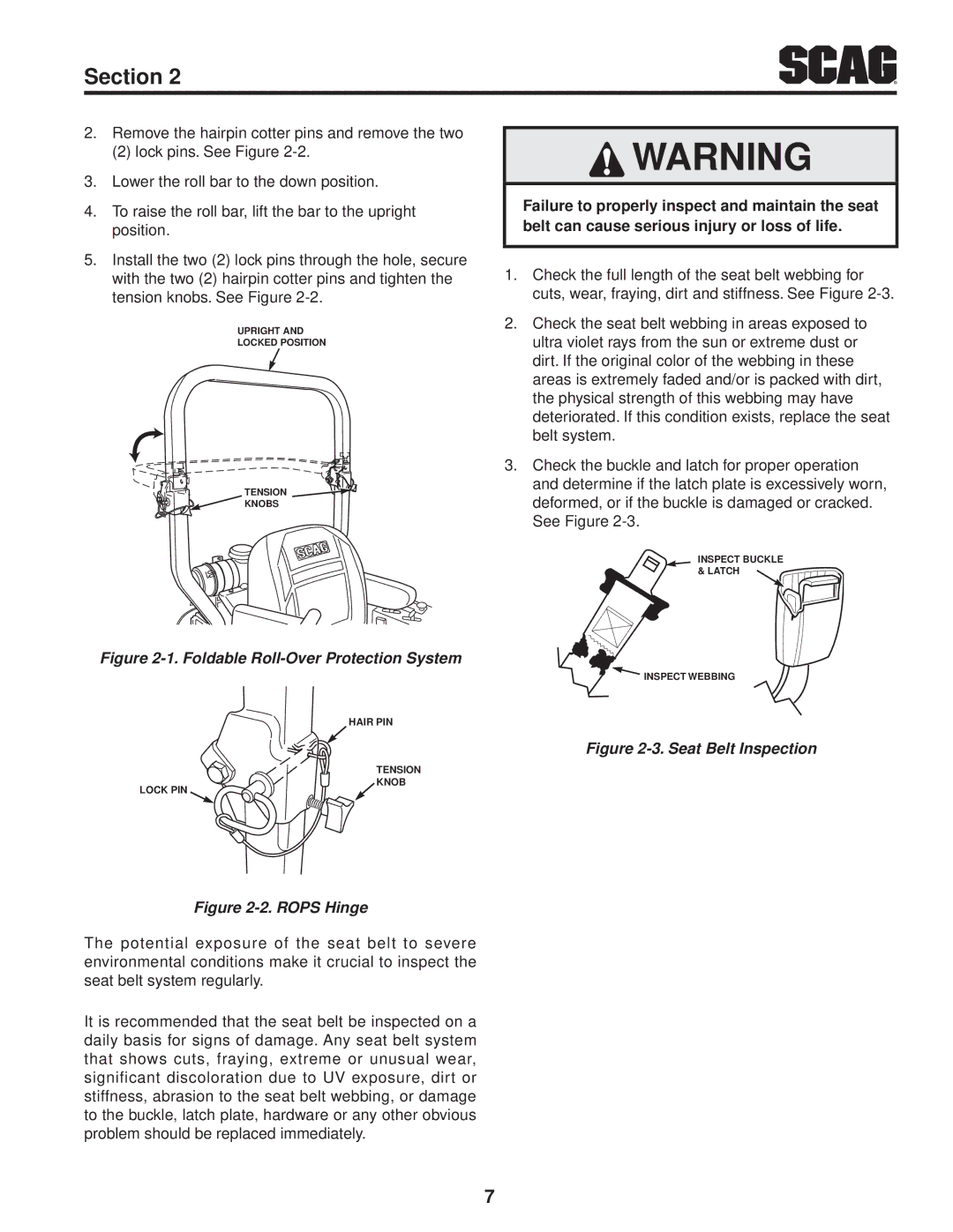 Scag Power Equipment STT61V-31EFI-SS manual Foldable Roll-Over Protection System 