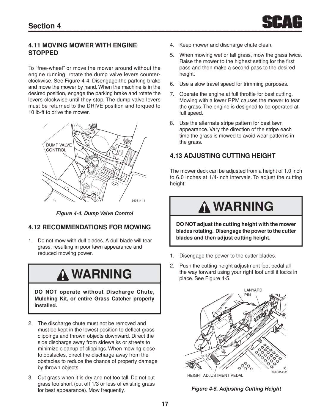 Scag Power Equipment STT61V-31EFI-SS manual Moving Mower With Engine Stopped, Recommendations For Mowing 