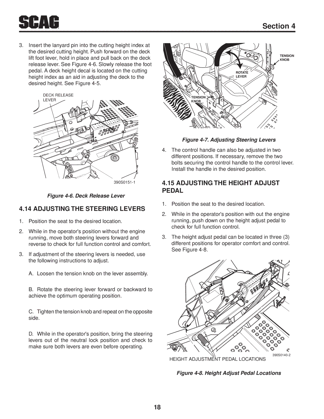 Scag Power Equipment STT61V-31EFI-SS manual Adjusting The Steering Levers, Adjusting The Height Adjust Pedal 