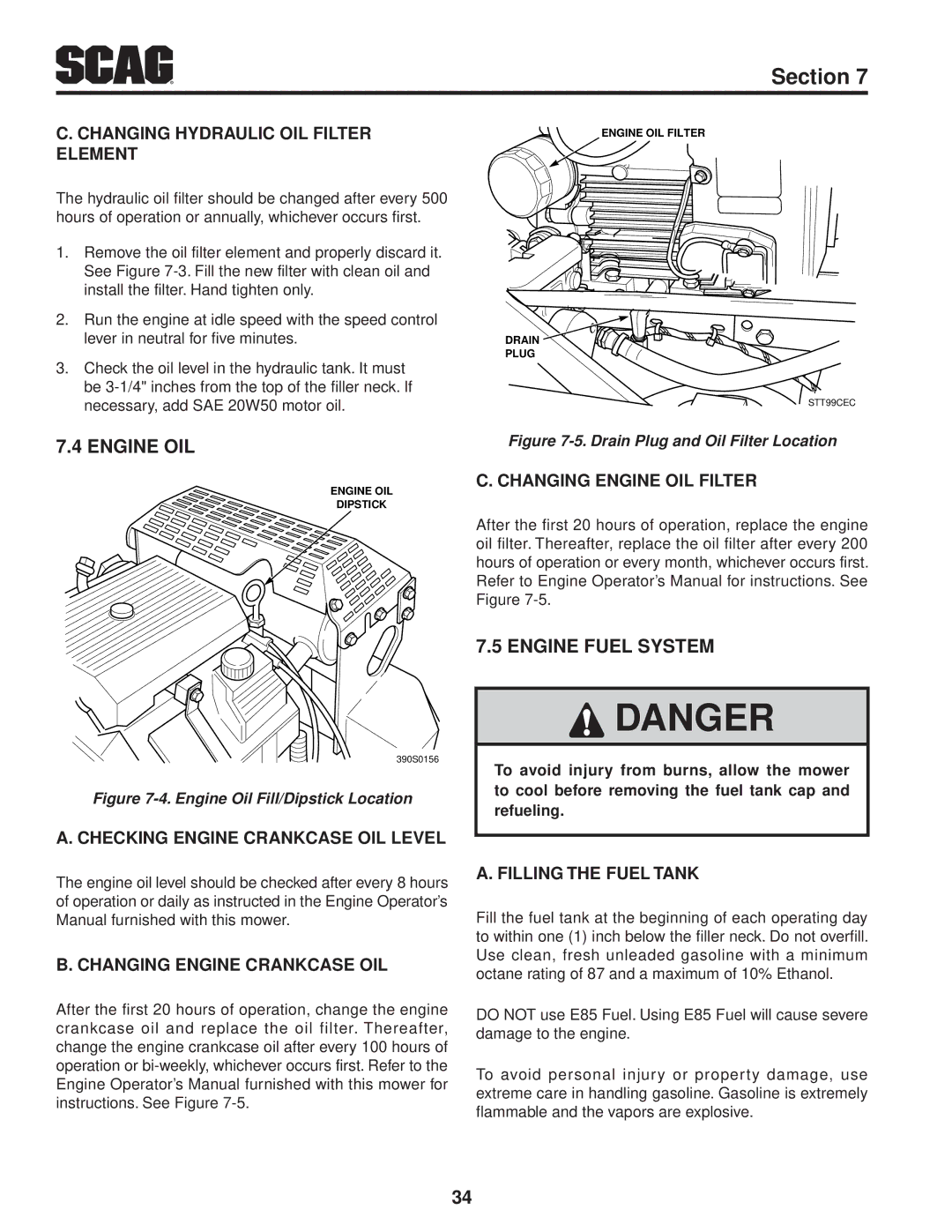 Scag Power Equipment STT61V-31EFI-SS manual Engine Oil, Engine Fuel System 