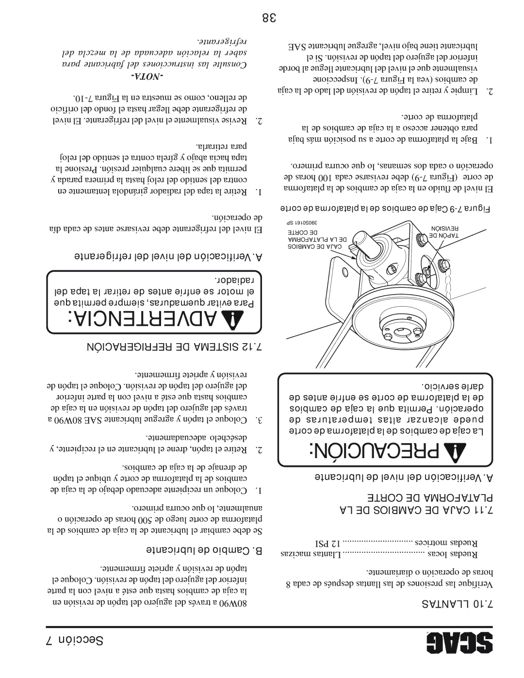 Scag Power Equipment STT61V-31EFI-SS manual Precaución 