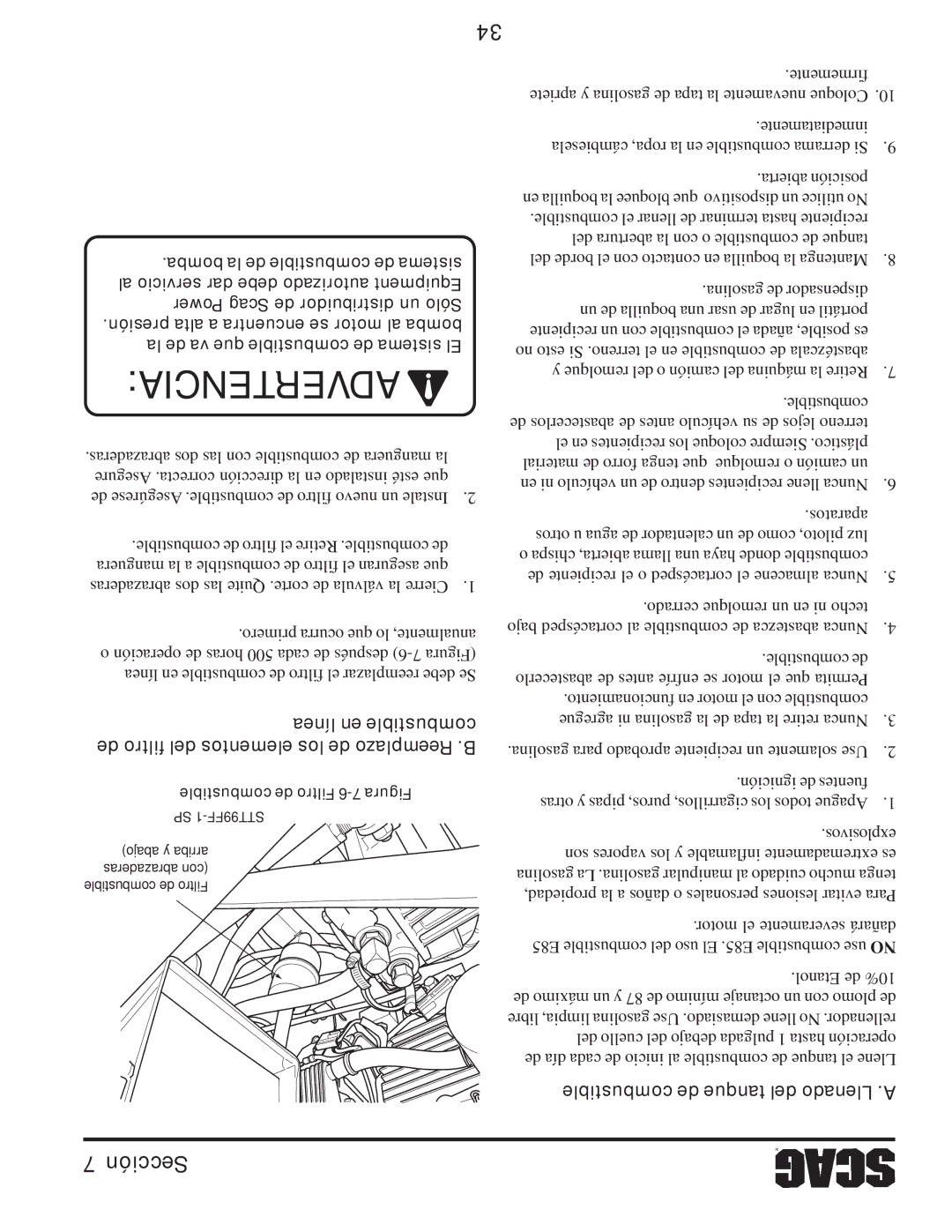 Scag Power Equipment STT61V-31EFI-SS manual Combustible de tanque del Llenado .A 