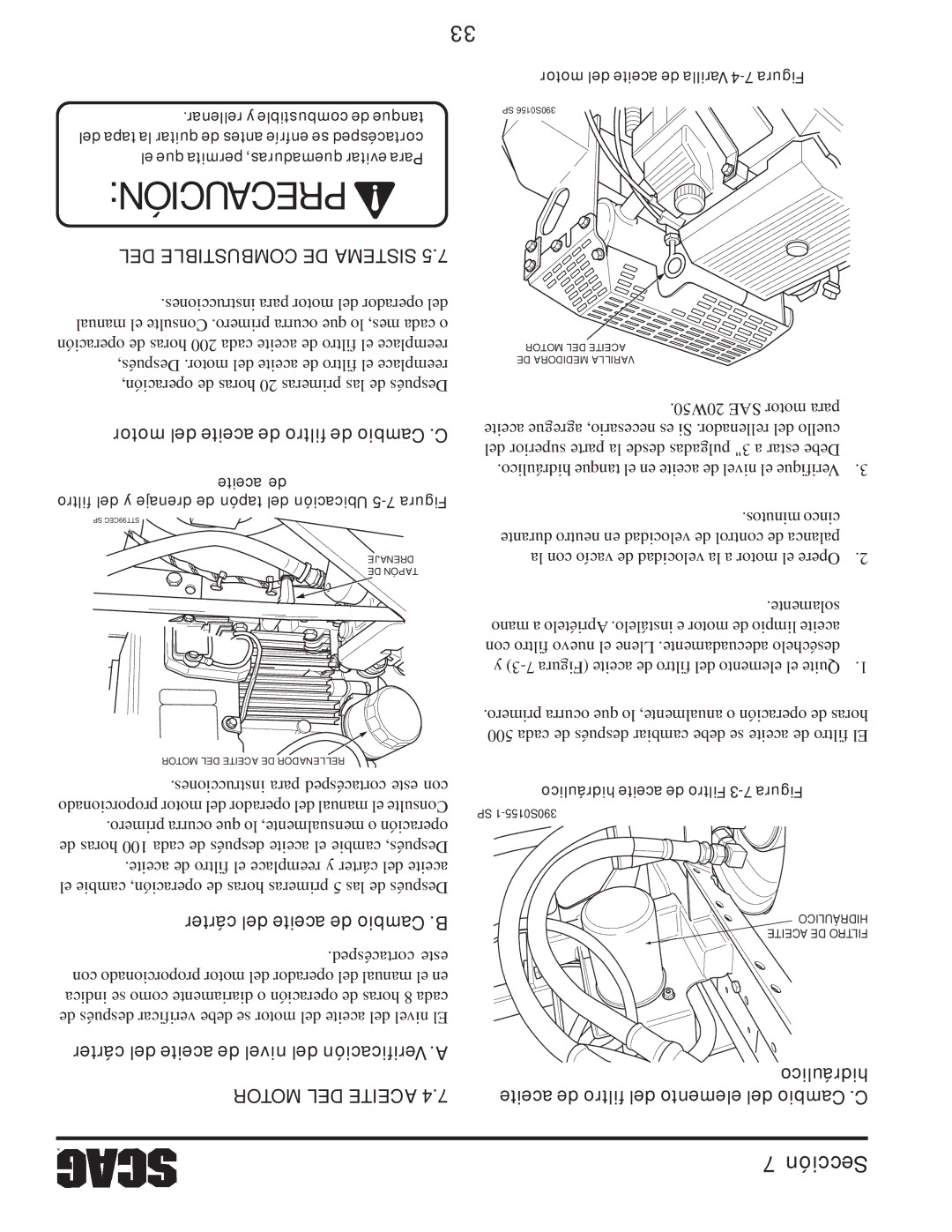 Scag Power Equipment STT61V-31EFI-SS manual Precaución DEL Combustible DE Sistema 