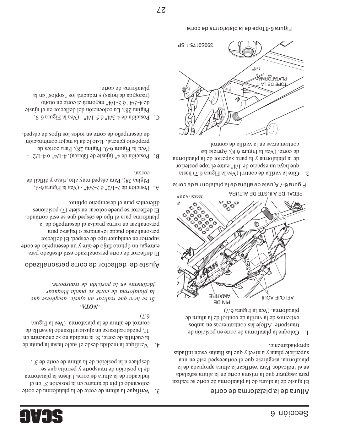 Scag Power Equipment STT61V-31EFI-SS manual Corte de plataforma la de Altura 