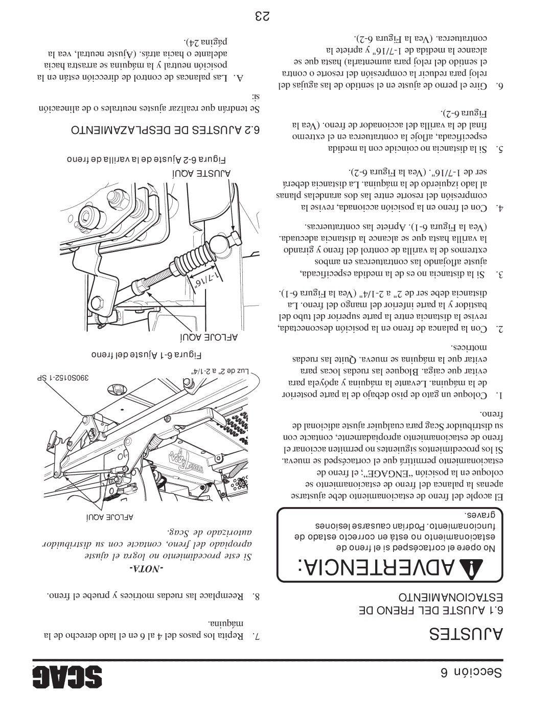 Scag Power Equipment STT61V-31EFI-SS manual Ajustes 