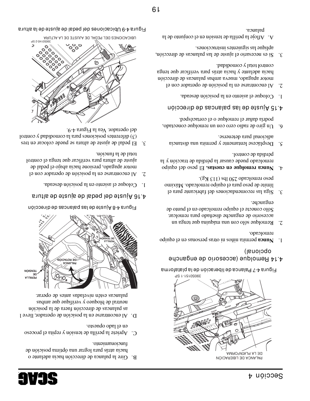 Scag Power Equipment STT61V-31EFI-SS manual Dirección de palancas las de Ajuste, Opcional Enganche de accesorio Remolque 