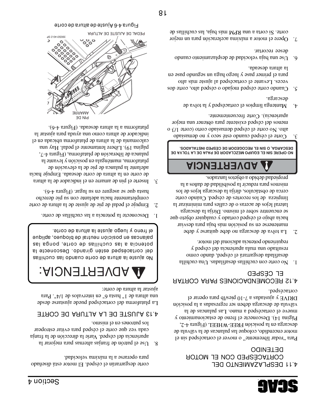 Scag Power Equipment STT61V-31EFI-SS manual Corte DE Altura LA DE Ajuste, Césped EL 