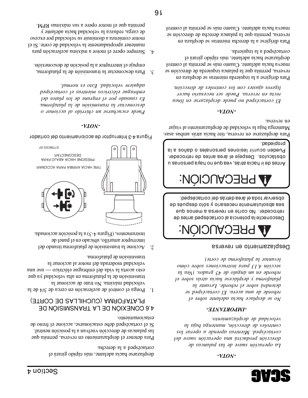 Scag Power Equipment STT61V-31EFI-SS manual Corte DE Cuchillas Plataforma DE Transmisión LA DE Conexión 