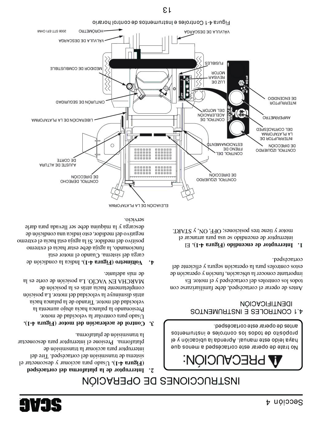 Scag Power Equipment STT61V-31EFI-SS manual Operación DE Instrucciones, Identificación Instrumentos E Controles 