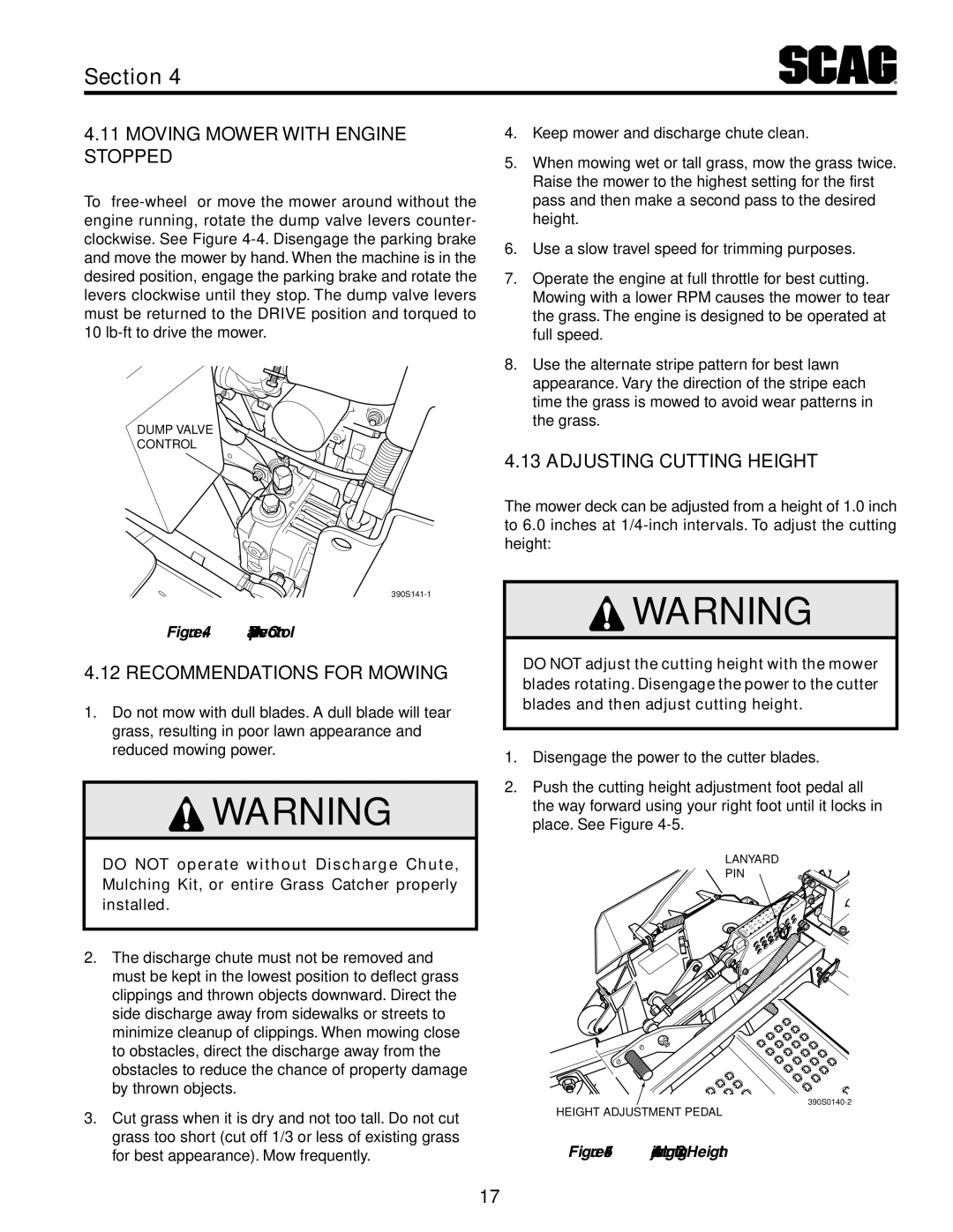 Scag Power Equipment STT61V-31KB-DF Moving Mower With Engine Stopped, Recommendations For Mowing, Adjusting Cutting Height 