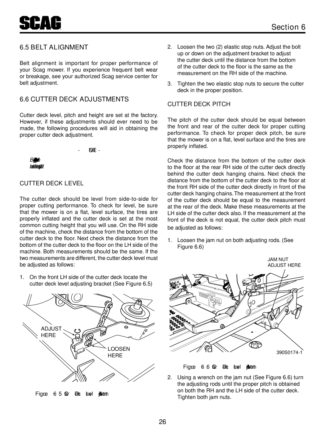 Scag Power Equipment STT61V-31KB-DF manual Cutter Deck Level, Cutter Deck Pitch 