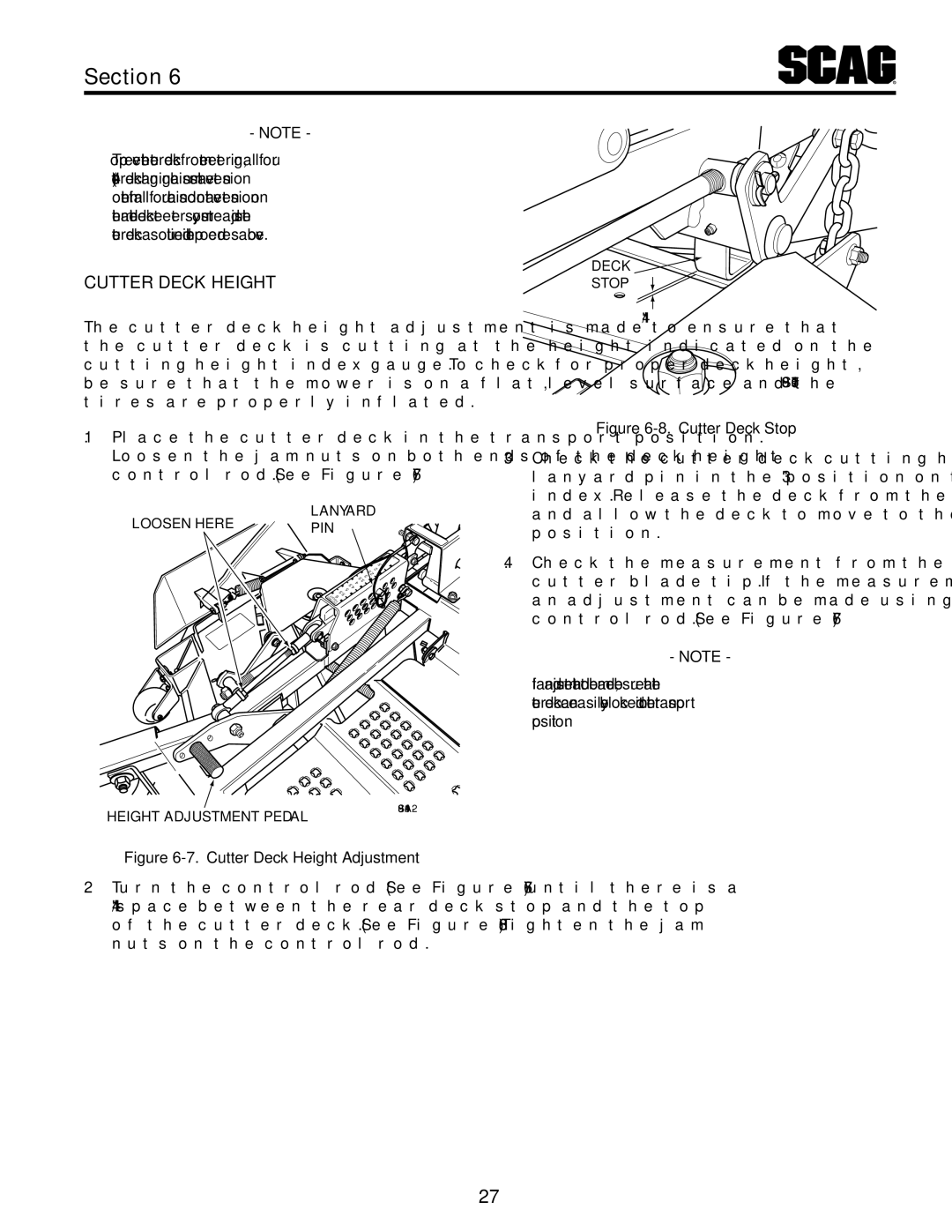 Scag Power Equipment STT61V-31KB-DF manual Cutter Deck Height Adjustment 