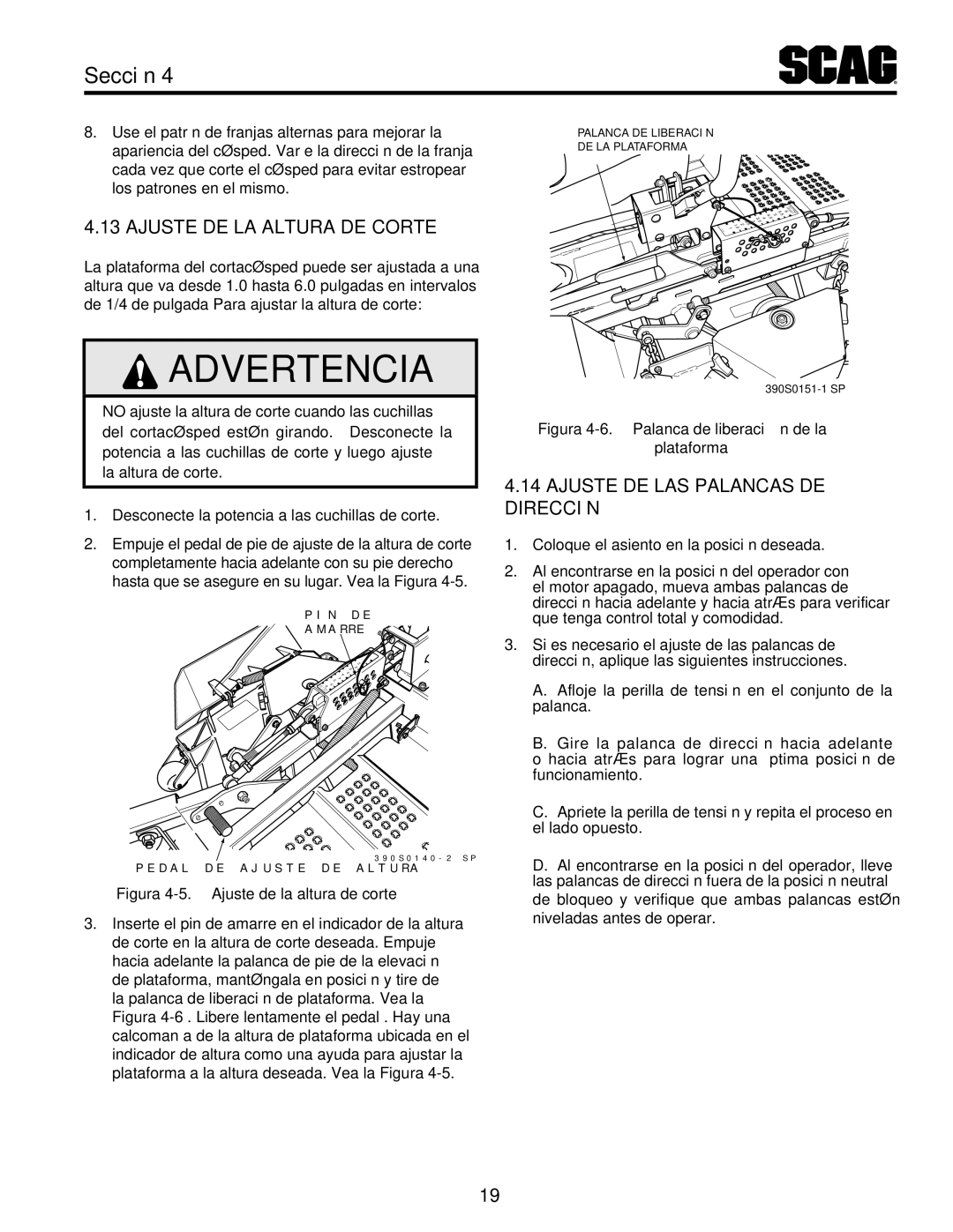 Scag Power Equipment STT61V-27DFI-SS Elas ancaspal, Ajus13.4ted el a, Corte de altura la de Ajuste .5-4 Figura 