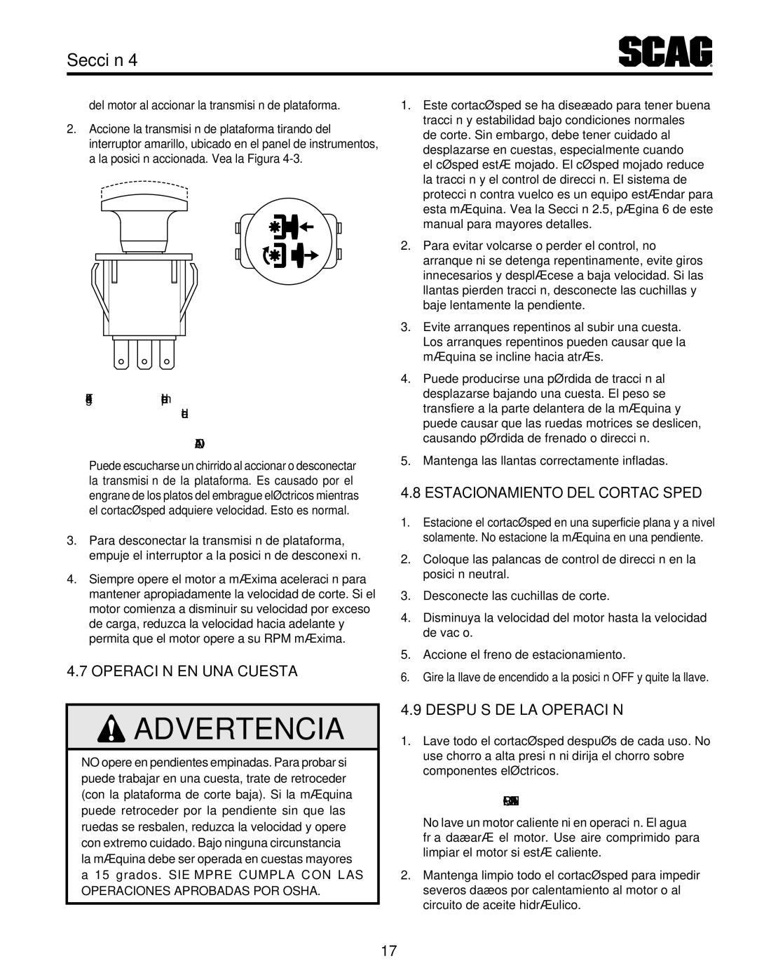 Scag Power Equipment STT61V-35BVAC-SS, STT61V-27DFI-SS Despu Ésdperaciónl o, Operación, Peracioapr Neso, Cortador del 