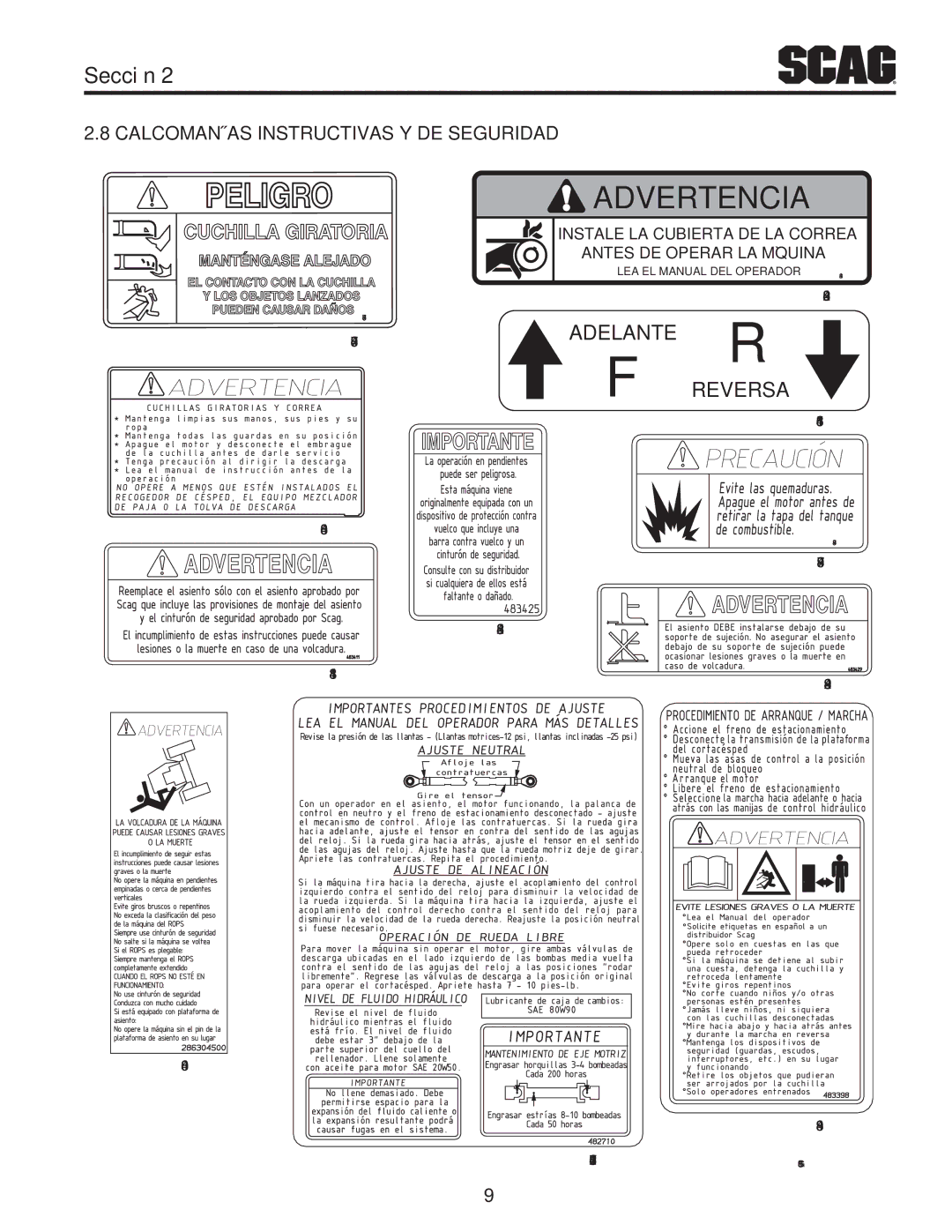 Scag Power Equipment STT-35BVAC-SS, STT61V-35BVAC-SS, STT61V-27DFI-SS Reversa, Cal 8co.2ma nías 2 Sección 