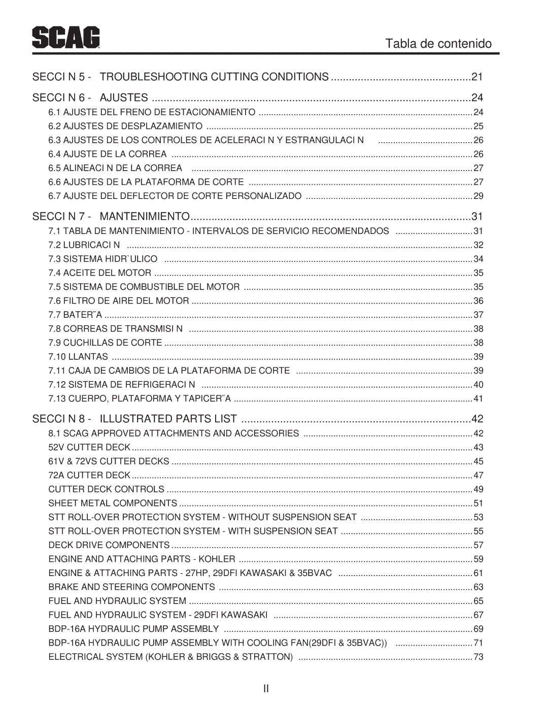 Scag Power Equipment STT61V-35BVAC-SS, STT61V-27DFI-SS, STT-35BVAC-SS operating instructions EcciónS 