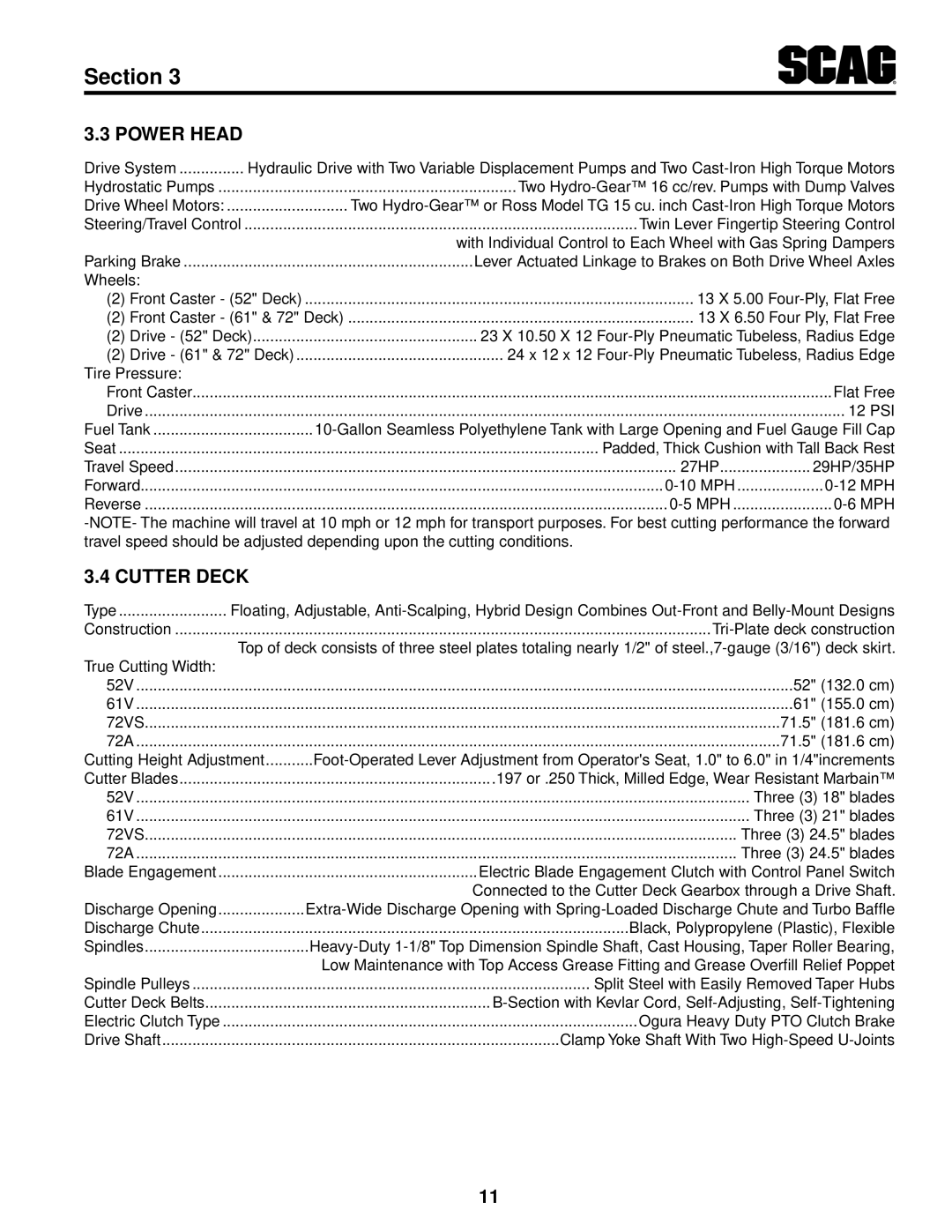 Scag Power Equipment STT61V-27DFI-SS, STT61V-35BVAC-SS, STT-35BVAC-SS operating instructions Power Head, Cutter Deck 