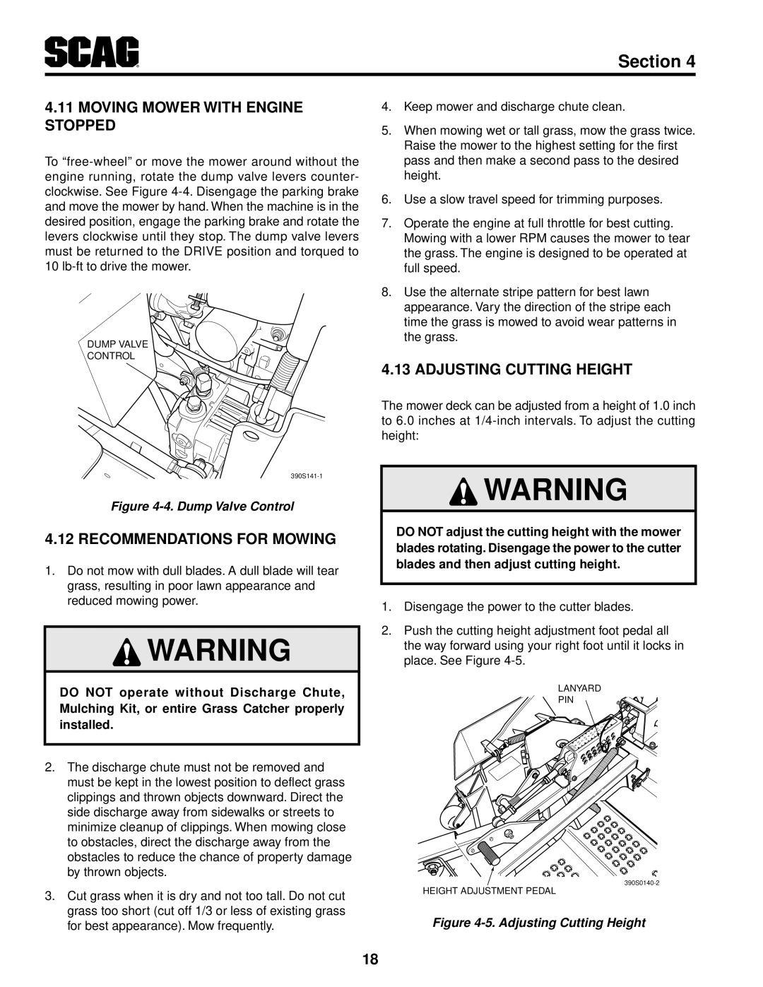 Scag Power Equipment STT-35BVAC-SS Moving Mower With Engine Stopped, Recommendations For Mowing, Adjusting Cutting Height 