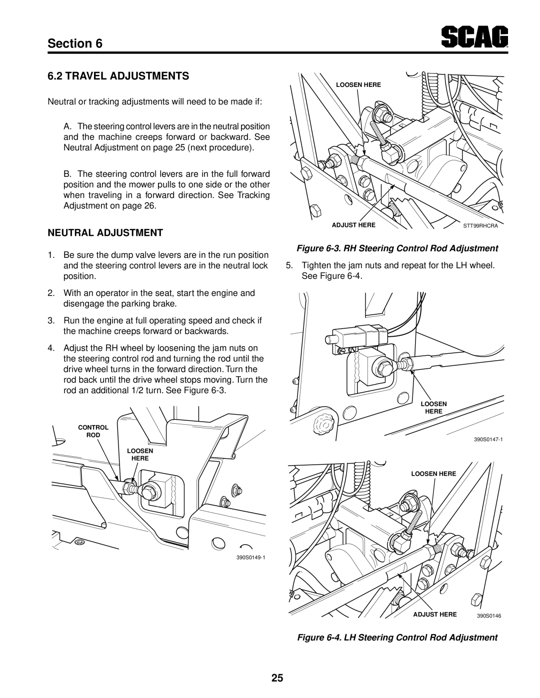 Scag Power Equipment STT61V-35BVAC-SS, STT61V-27DFI-SS, STT-35BVAC-SS Travel Adjustments, Neutral Adjustment 