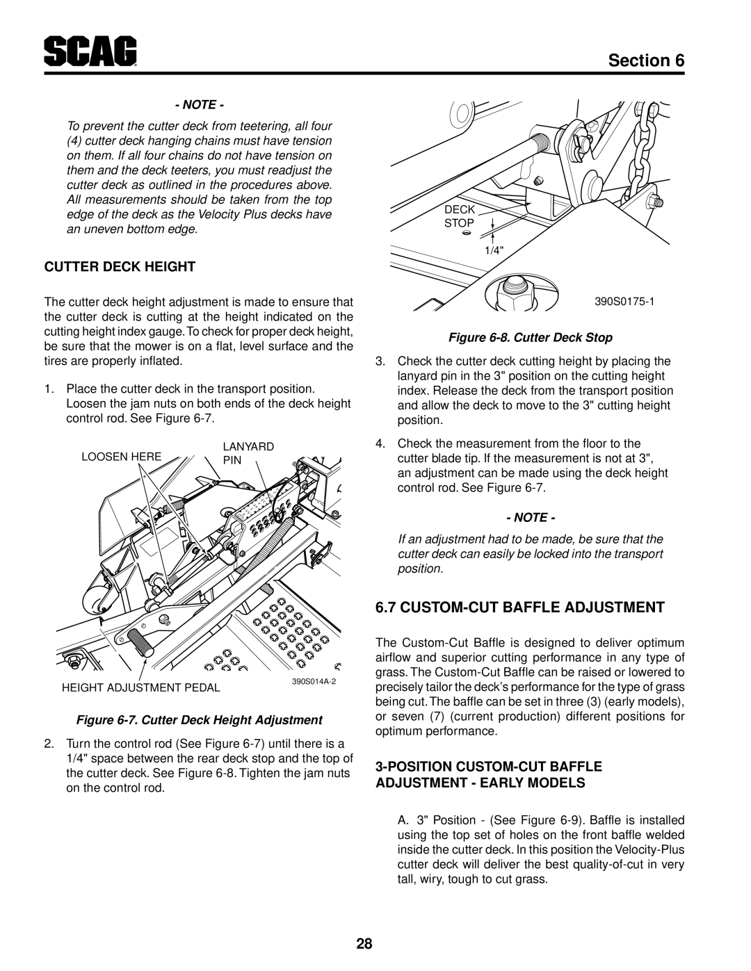 Scag Power Equipment STT61V-35BVAC-SS, STT61V-27DFI-SS, STT-35BVAC-SS Custom-Cut Baffle Adjustment, Cutter Deck Height 