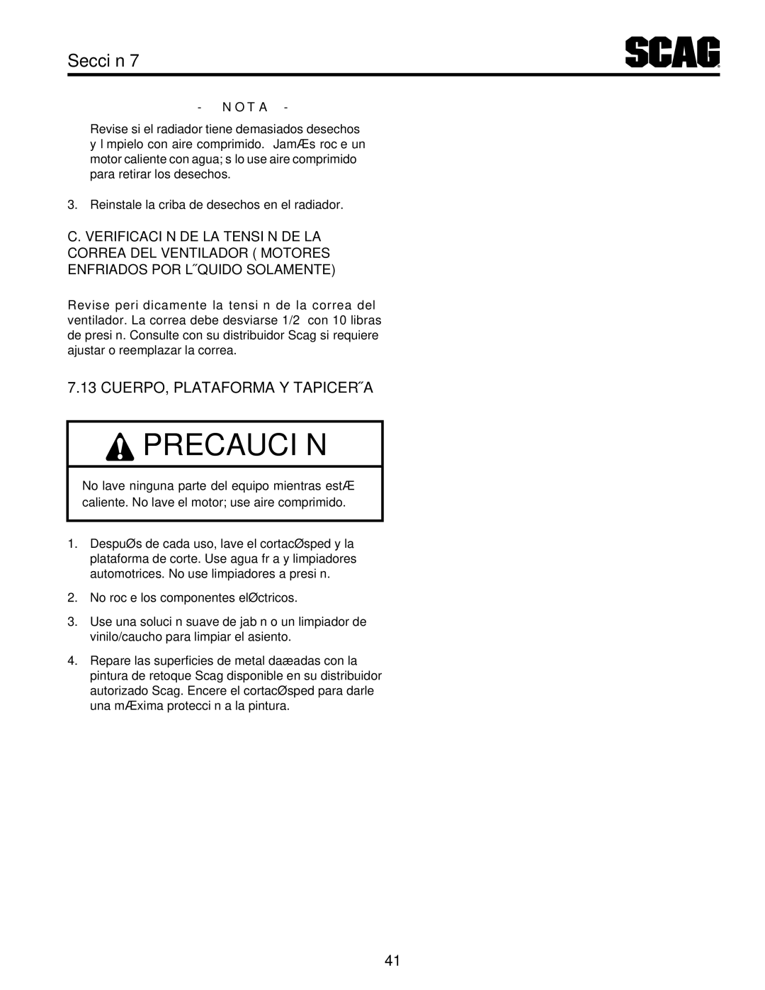 Scag Power Equipment STT61V-35BVAC-SS, STT61V-27DFI-SS, STT-35BVAC-SS operating instructions Cuer13.7po, Ven del correa, Nota 