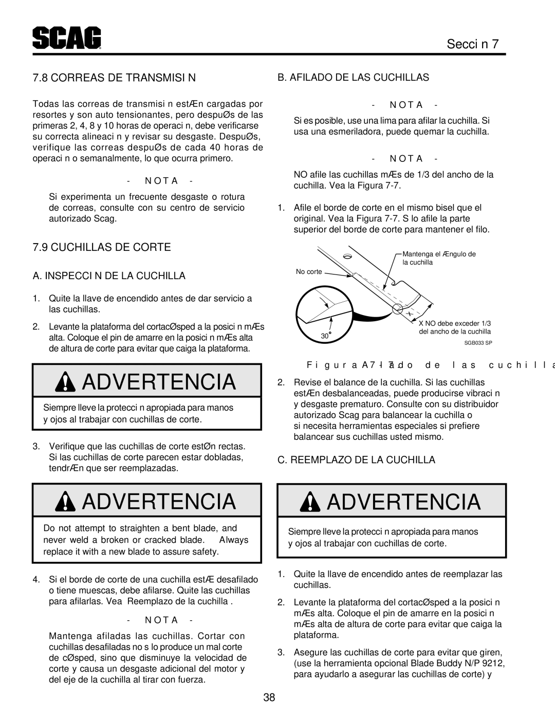 Scag Power Equipment STT61V-35BVAC-SS Uillah, La deBiladoAf Sc uillach OrreaC8.7, Cuchillas las de Afilado .7-7 Figura 