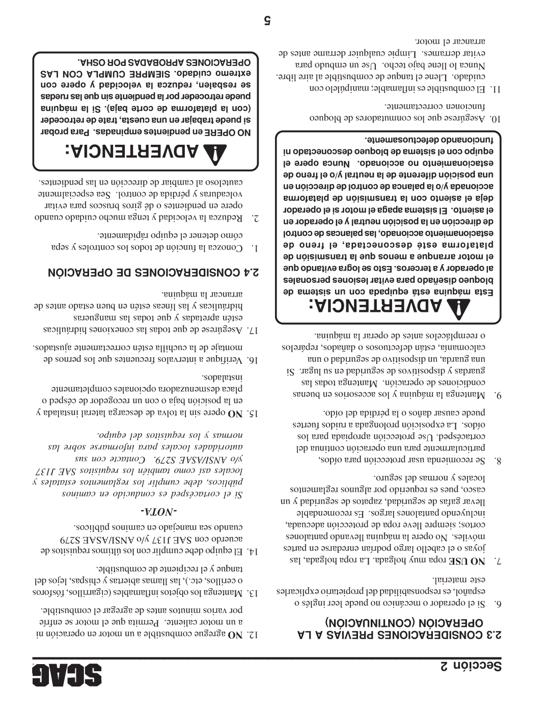 Scag Power Equipment STWC operating instructions LA a Previas Consideraciones, Continuación Operación 