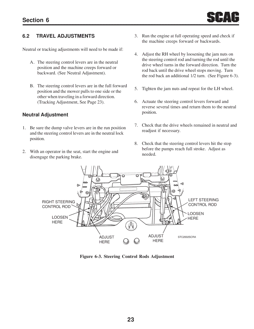 Scag Power Equipment STWC operating instructions Travel Adjustments, Neutral Adjustment 