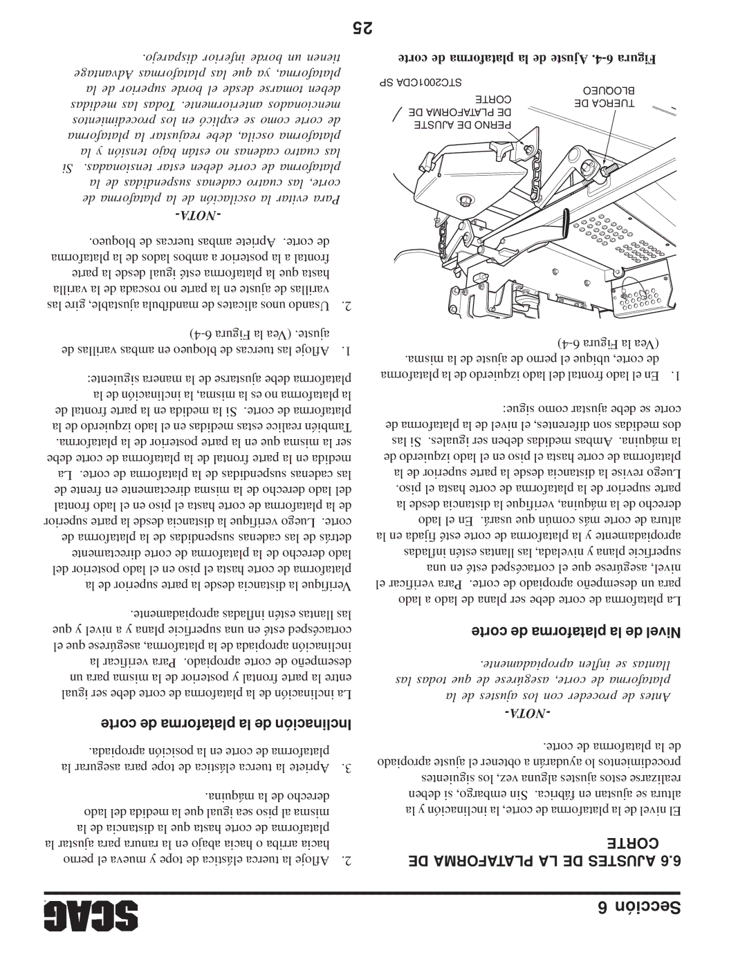 Scag Power Equipment STWC operating instructions Corte de plataforma la de Nivel, Corte DE Plataforma LA DE Ajustes 