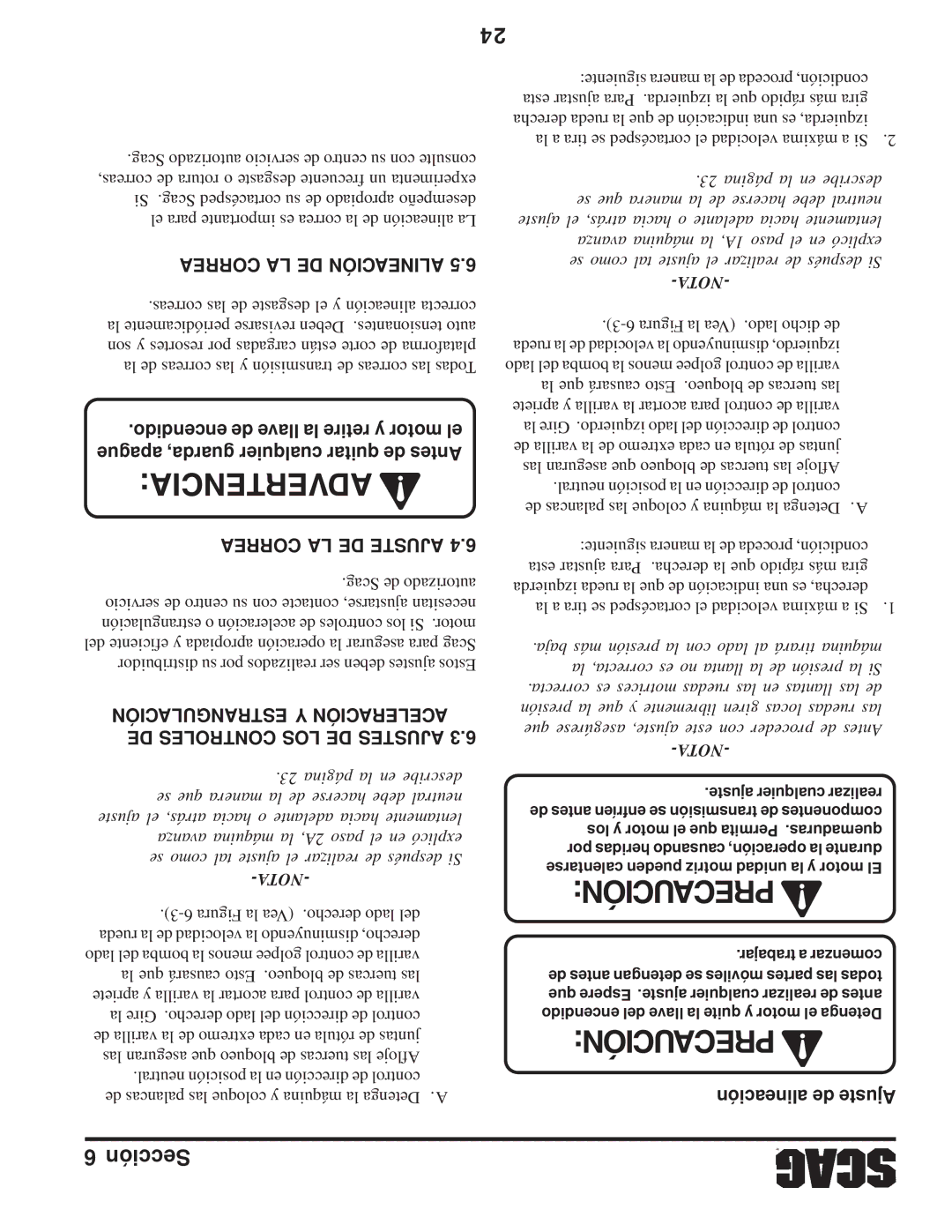 Scag Power Equipment STWC operating instructions Correa LA DE Alineación, Correa LA DE Ajuste, Alineación de Ajuste 