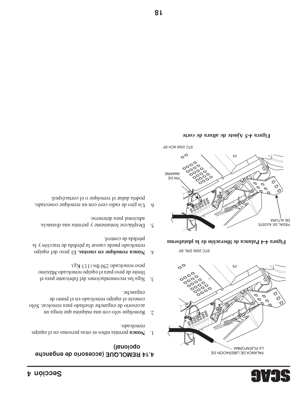 Scag Power Equipment STWC Opcional Enganche de accesorio Remolque, Corte de altura de Ajuste 5-4 Figura 