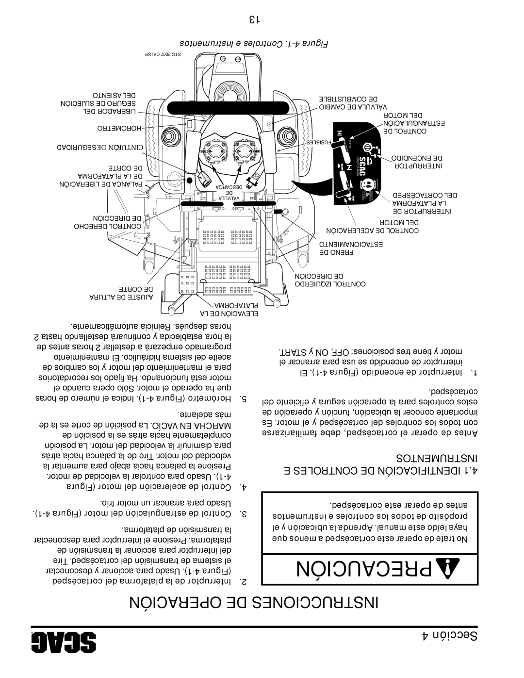 Scag Power Equipment STWC48V-26KA-LC, STWC48V-25CV Ins Rut men, Oles, Icacióf, Instrumentos e Controles .1-4 Figura 