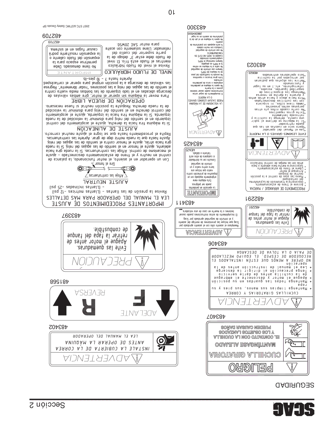 Scag Power Equipment STWC48V-25CV, STWC48V-26KA-LC operating instructions Segur 