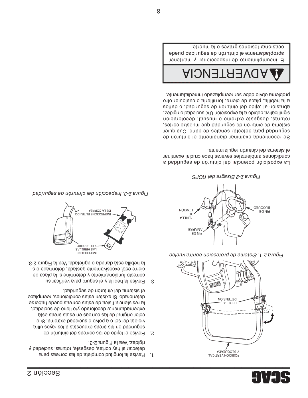 Scag Power Equipment STWC48V-25CV Seguridad de cinturón del Inspección .3-2 Figura, Rops del Bisagra 2-2 Figura 