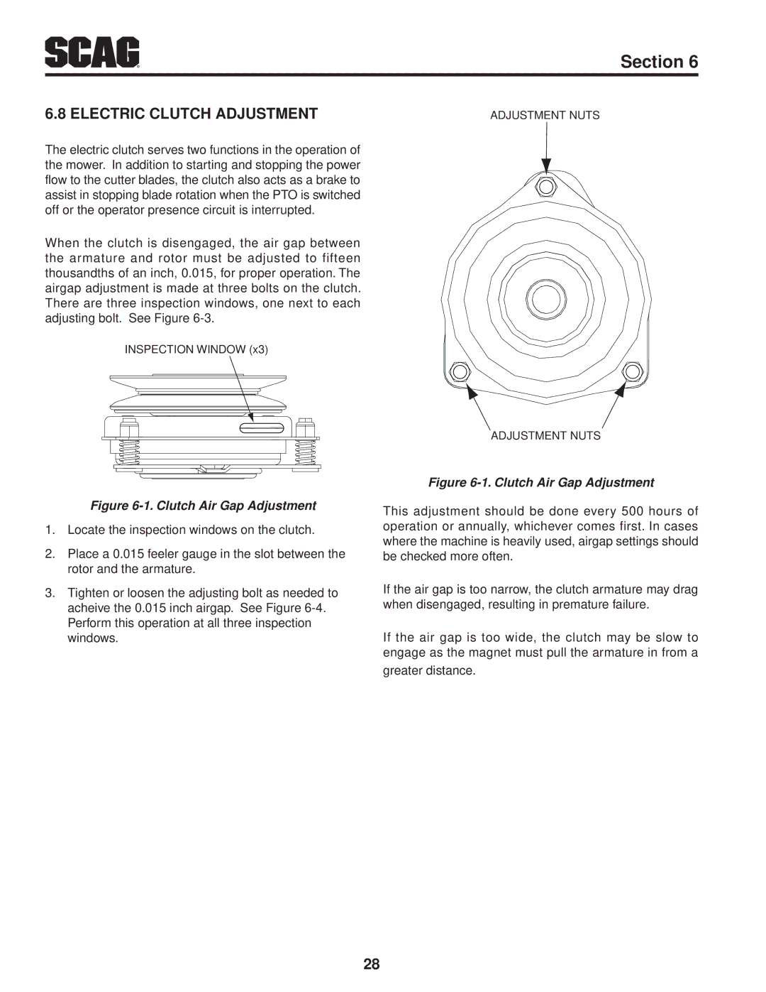 Scag Power Equipment STWC48V-26KA-LC, STWC48V-25CV Electric clutch adjustment, Clutch Air Gap Adjustment 