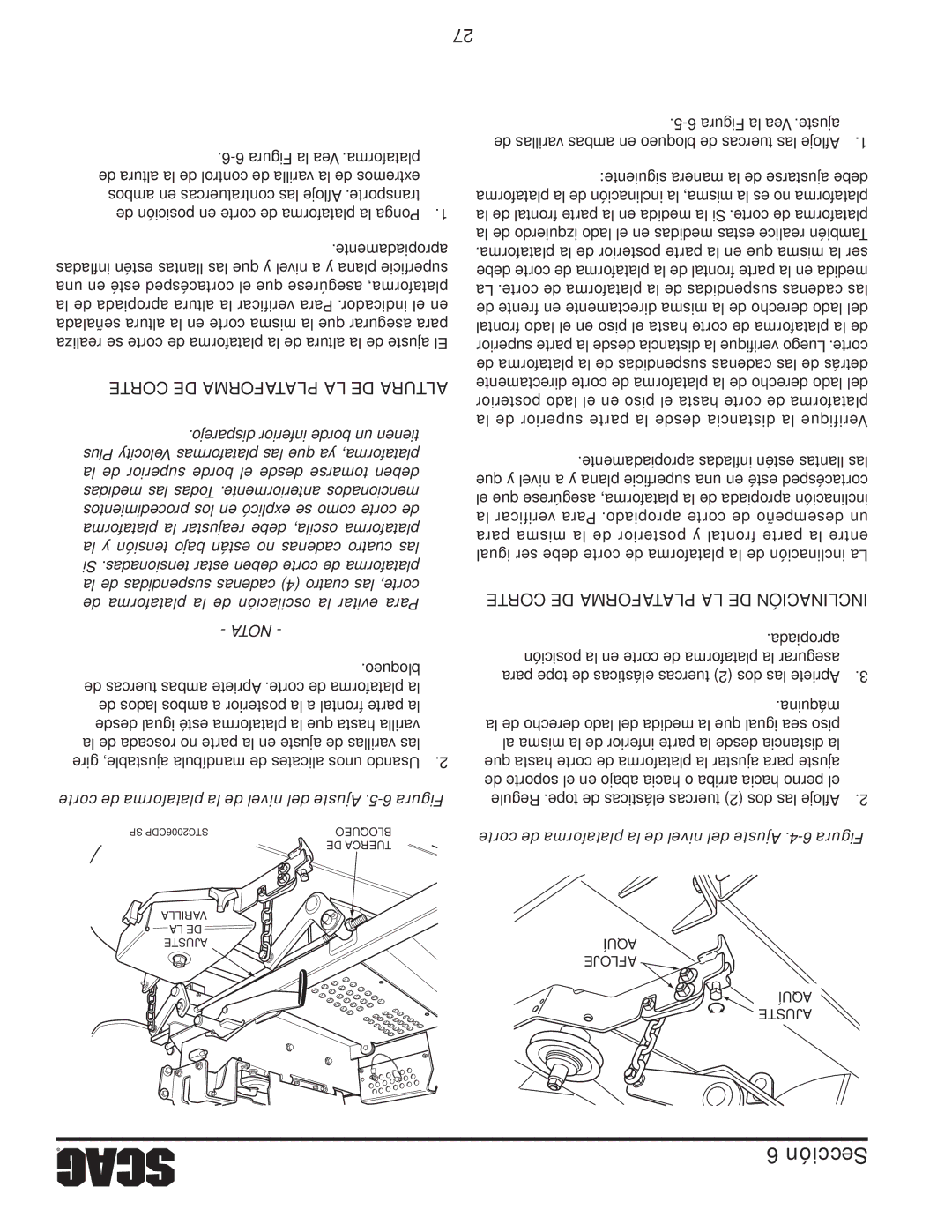 Scag Power Equipment STWC48V-26KA-LC, STWC48V-25CV operating instructions LturaAplataformade Cortede, NclinaciI 